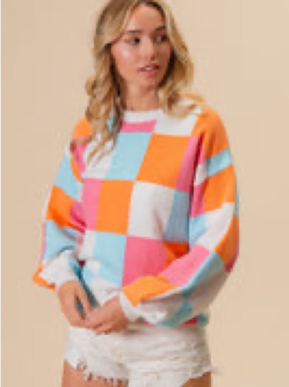BIBI Multicolored Checkered Wool Blend Sweater Sz M NWT - Picture 4 of 11